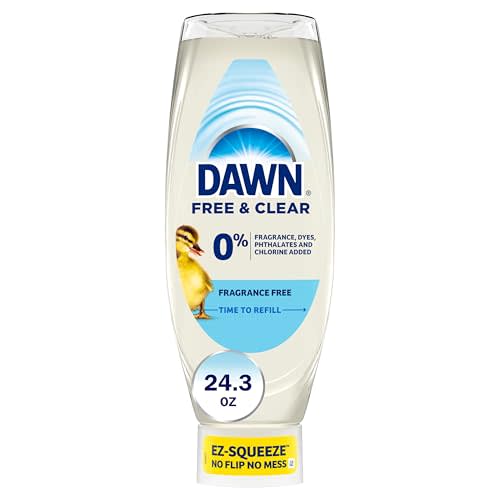Dawn Free & Clear EZ-Squeeze Dish Soap Liquid, Dishwashing Liquid, Grease Removal, Upside Down Bottle, Unscented, 24.3 Fl Oz