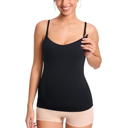 MOMANDA Nursing Tank Tops for Breastfeeding Seamless One-piece Fixed Cup Maternity Cami with Adjustable Straps