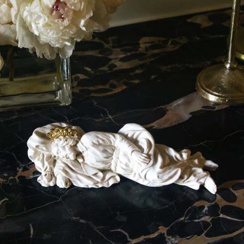 Antique Ivory Sleeping St. Joseph Statue with Gold Halo - 8"
