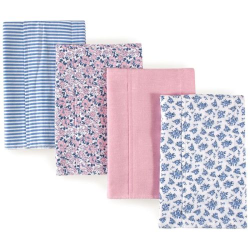 Hudson Baby Infant Girl Cotton Flannel Burp Cloths 4pk Set, Classic Floral, One Size