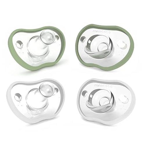 Nanobebe Baby Pacifiers 0-3 Month - Orthodontic, Curves Comfortably with Face Contour, Award Winning for Breastfeeding Babies, 100% Silicone, Baby Registry Gift 4pk, Sage/White
