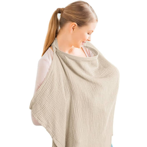 Konssy Muslin Nursing Cover for Baby Breastfeeding, Breathable 100% Cotton Breastfeeding Cover with Rigid Hoop for Mother Nursing Apron, Multi-use Carseat Canopy (Summer Wheat)