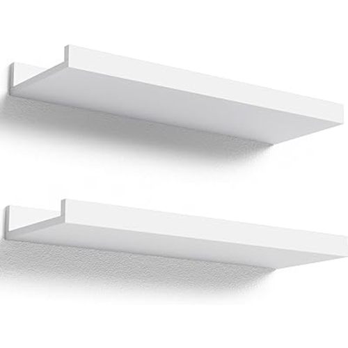 Floating Shelves Wall Mounted Set of 2, Modern White Shelves for Bedroom, Nursery Shelves with Lip, Display Picture Ledge Shelf for Wall Decor Living Room Bathroom Kitchen - White