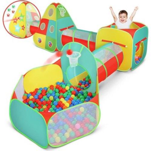 Kiddey 5 Piece Pop-Up Play Tent, includes 2 Jungle Gym Crawl through Tunnels, 2 Ball Pit Play areas, a Basketball Hoop & a Bonus Stick on Dart Game