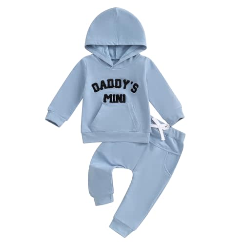 PUHHAPIEY Toddler Baby Boy Clothes Fall Winter Outfits Embroidery Daddy's Mini Hoodie Sweatshirt & Joggers Pant Set