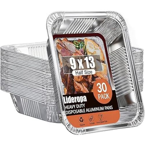 9x13 Aluminum Pans (30 Pack) – Disposable Half Size Aluminum Foil Pans for Cooking, Baking, Meal Prep, Parties & Food Storage