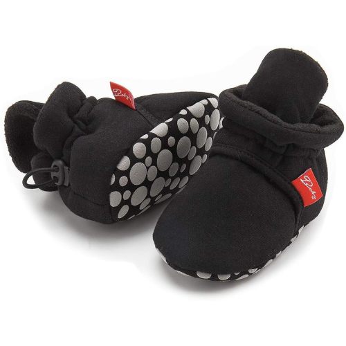 Newborn Baby Boy Girl Soft Fleece Booties Stay On Infant Slippers Socks Shoe Non Skid Gripper Toddler First Walkers Winter Ankle Crib Shoes
