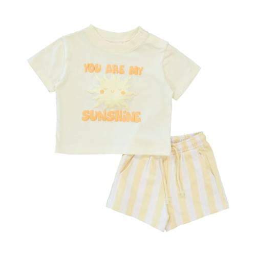 Cream Baby Print Tee And Stripe Shorts Set | Best&Less™ Online
