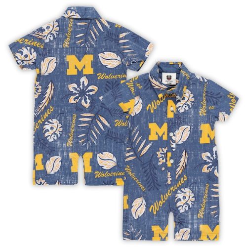 Infant Wes & Willy Navy Michigan Wolverines Vintage Floral Romper | 18M