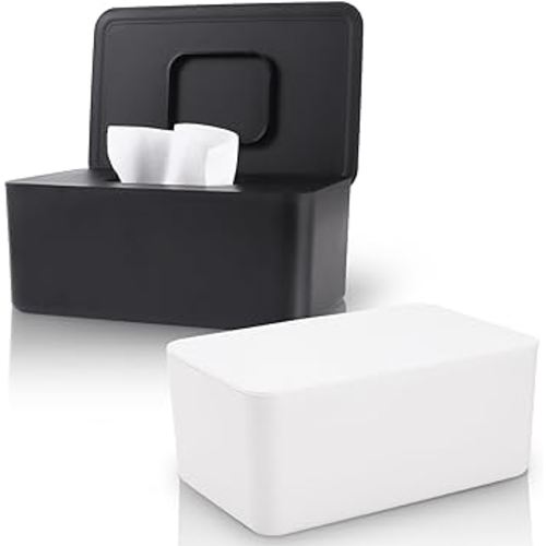 2 Pack LEQXGO Baby Wipes Dispenser, Wipes Dispenser Baby Wipes Case, Baby Wipe Holder for Fresh Wipes, Non-Slip Wipes Case, Wipe Container with Sealing Design Lid (Black and White)