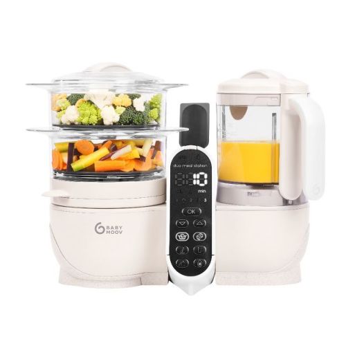 Babymoov Duo Meal Station Mineral Grey 6-in-1 Baby Food Maker, Steamer, Purée Blender and Baby Food Processor