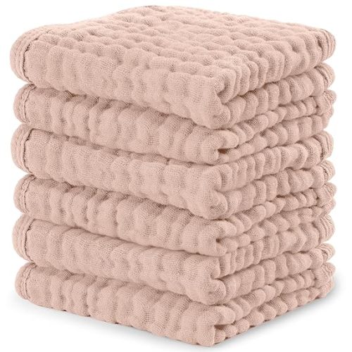 Comfy Cubs Muslin Baby Washcloths 6 Pack - Soft 6-Layer Cotton Wash Cloths for Sensitive Skin - 10"x10" Large, Gentle, Absorbent Infant Essentials for Newborn and Toddlers - Multicolor