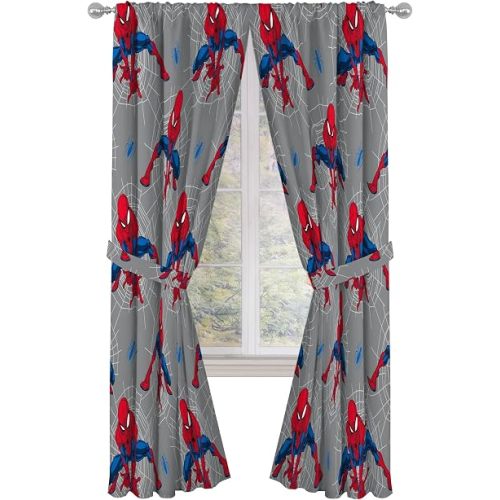 Jay Franco Window Curtains for Kids Bedroom 4-Piece Drape Set with 2 Tiebacks, Grey - Spiderman, 42" W x 84" L (Pack of 2)