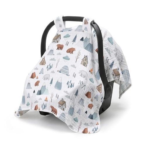 Car Seat Cover Baby, Cotton Car Seat Cover Canopy, Forest Animal