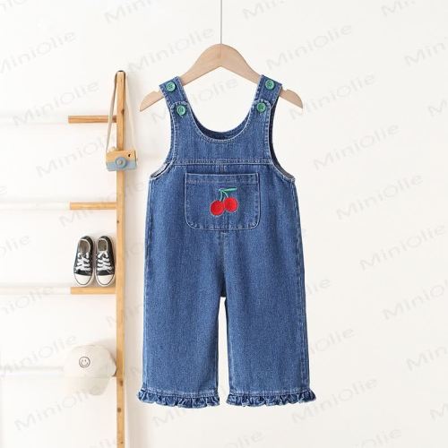 Toddler Cherry Embroidered Pocket Overalls