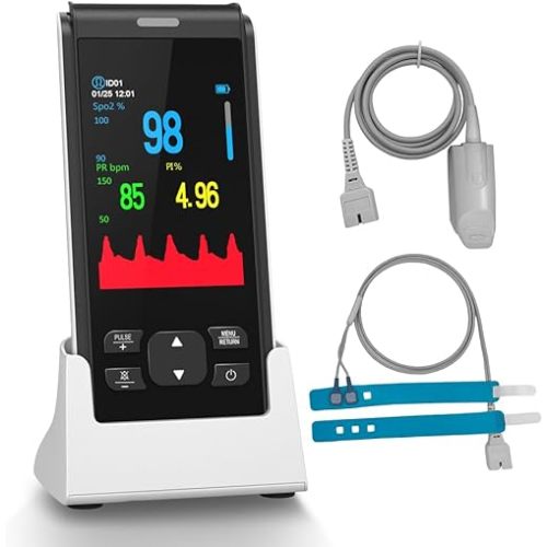 HealthTree Infant Handheld Pulse Oximeter Oxygen Monitor Fingertip for Adult Baby, Rechargeable Oximeter with Overnight Continuous, Alarm