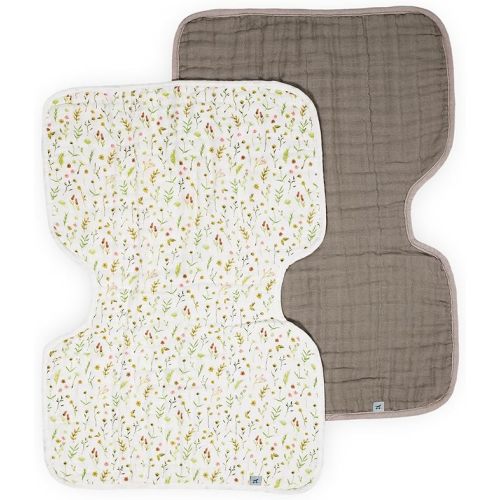 Little Unicorn 100% Natural Organic Cotton Burp Cloth 2 Pack | Ultra-Absorbent & Soft Muslin Fabric | Larger Size & Ergonomic Design (Floral Field + Driftwood)