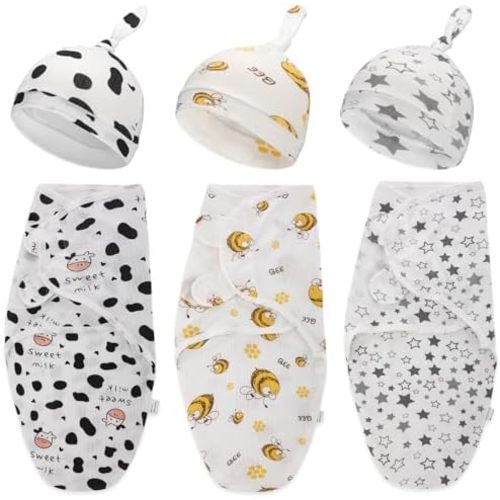 Chuarry 3 Pack Preemie Swaddle Blanket with Hat Set Preemie Hats Baby Receiving Blanket Swaddle Wrap for Newborn