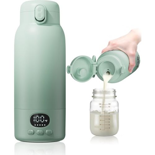 Portable Bottle Warmer for Travel, Fast Heating for Breast Milk & Water, 17oz, Long‑Lasting Battery, 316 Stainless Steel, 6H Keep Warm, Portable Milk Warmer for On‑the‑Go & Night Feedings