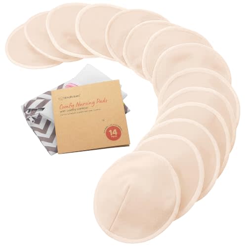 Organic Nursing Pads 14 Washable Breast Pads, Bag (Bare Beige, XL 5.6") | Viscose Derived from Bamboo, Breast Pads for Breastfeeding, Reusable Nipple Covers, Breastfeeding Essentials, Soft, Absorbent