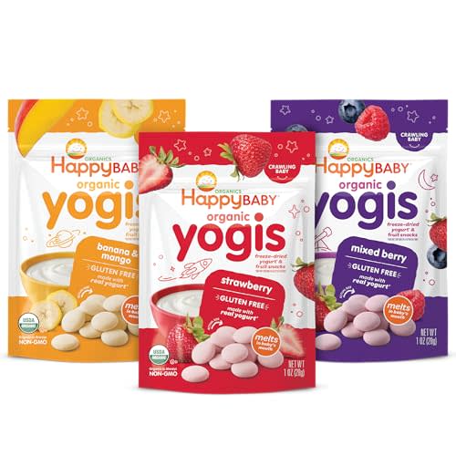 Organic Baby Food Happy Yogis Yogurt Snacks-Banana Mango, Mixed Berry, and Strawberry- 1 oz Packs, 3-Count