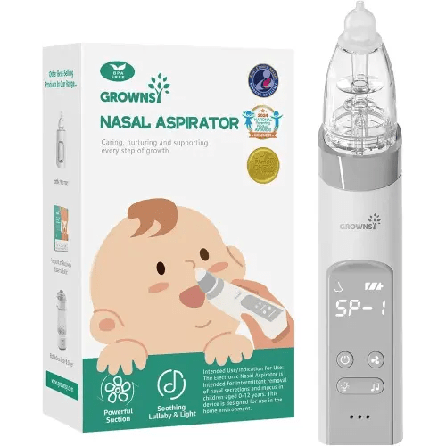 GROWNSY Nasal Aspirator for Baby, Electric Baby Nose Sucker with Larger Suction Chamber and More Powerful Suction, Automatic Nose Cleaner with Music and Light Soothing Function