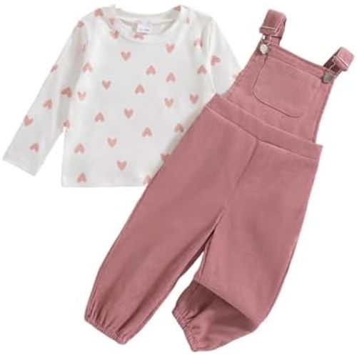Mioglrie Toddler Baby Girl Clothes 12 18 24 Months 2T 3T 4T 2Pcs Girl Outfits Adjustable Overall Set Cute Jumpsuit
