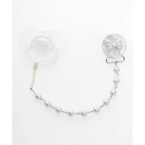 Baby European Pearls and Crystals Pacifier Clip with Bow  (C16)(MSRP 26.00)