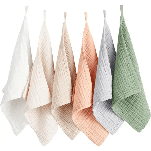 Konssy 6 Pack Baby Muslin Washcloths for Unisex 100% Cotton Wash Cloth Set for Baby Face Body Comfy and Soft for Newborn Infants Kids Girls and Boys