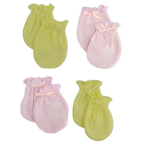 Infant Mittens, Pink & Yellow - Pack of 4