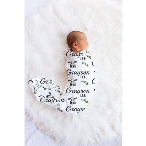Cow Personalized Swaddle, Baby Cow Blanket, Custom Name Blanket, Hospital Blanket, Baby Shower Gift, Name Blanket, Toddler