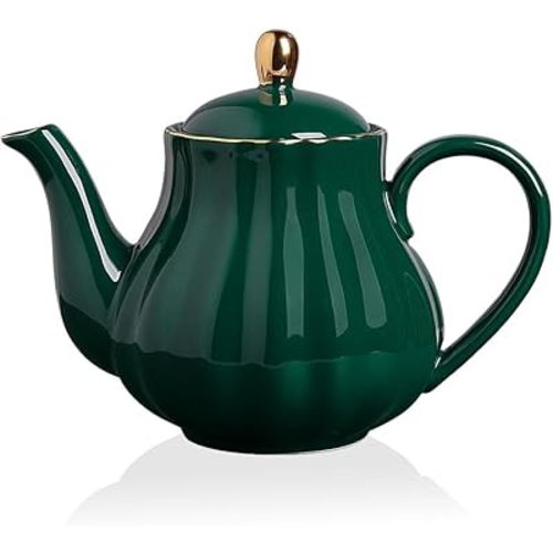 Sweejar Royal Teapot, Ceramic Tea Pot with Removable Stainless Steel Infuser, Blooming & Loose Leaf Teapot - 40 Ounce (Jade)