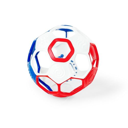Bright Starts Oball Grippin' Goals Rattle Soccer Ball - Red, White & Blue, Easy-Grasp Toy for Newborn and Up