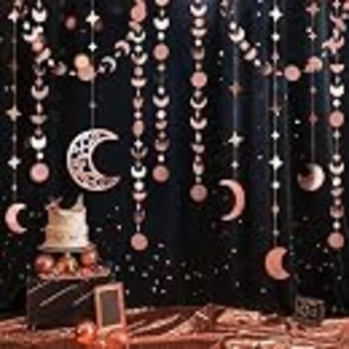 Cheerland Star Moon Garlands Party Decorations New Year Eve Decor Boho Celestial Moroccan Birthday Decor Hanging Streamer Crescent Stars Whimsical Ramadan EID Mubarak Rose Gold Party Supplies