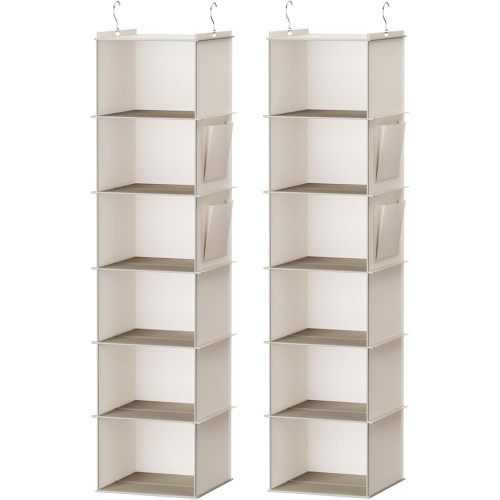 YOUDENOVA Hanging Closet Organizer, 6-Shelf Closet Hanging Storage Shelves, 2 Packs, Beige