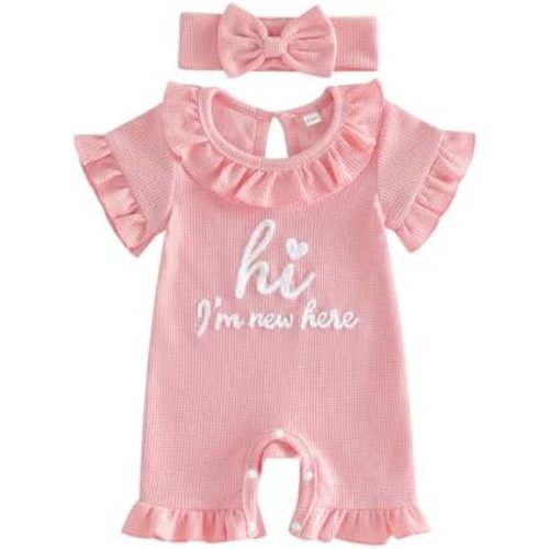 Bagilaanoe Newborn Baby Girl Short Sleeve Romper Jumpsuit 3 6 9 12 Months Little Sister Summer Outfit Waffle Clothes