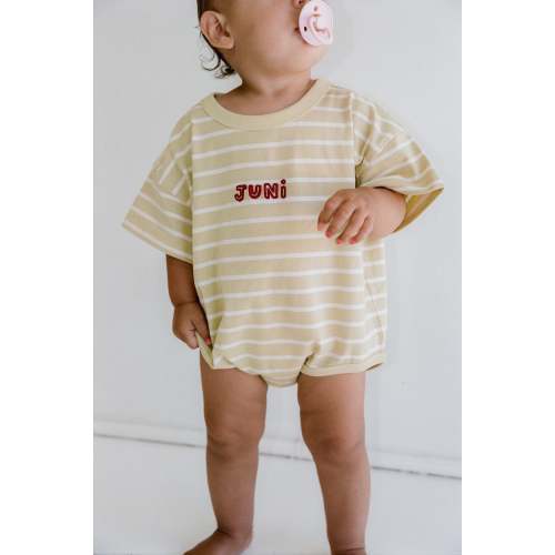 JUNI - Riley T-Shirt Romper - Butter Stripe