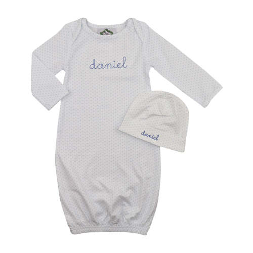 Blue Dot Knit Baby Gown And Beanie