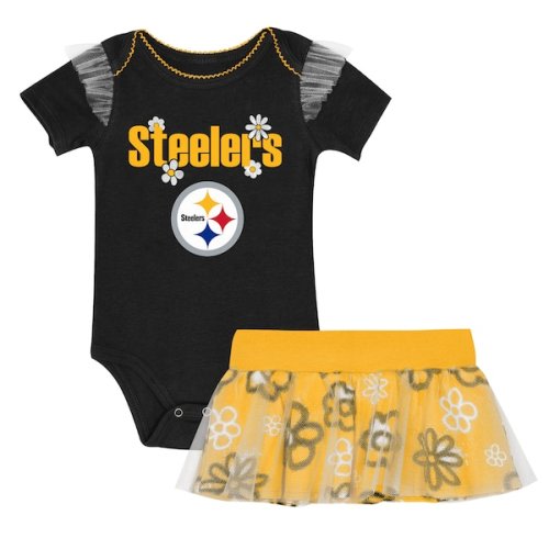 Girls Newborn Pittsburgh Steelers Outerstuff Black My Team Rocks Bodysuit and Skirt Set