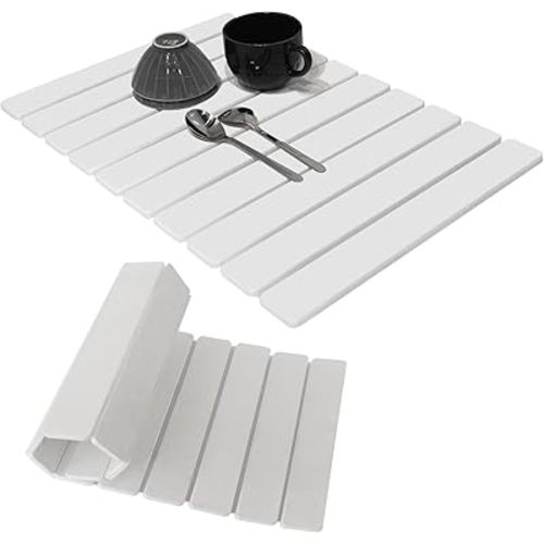 Hopegiver Stone Drying Mat for Kitchen Counter, 23.62"x15.35" Collapsible Quick Dry Dish Drying Mat, Super Absorbent Diatomaceous Earth Mat for Dishes Bottles Cups Bathroom, White with Sanding Block