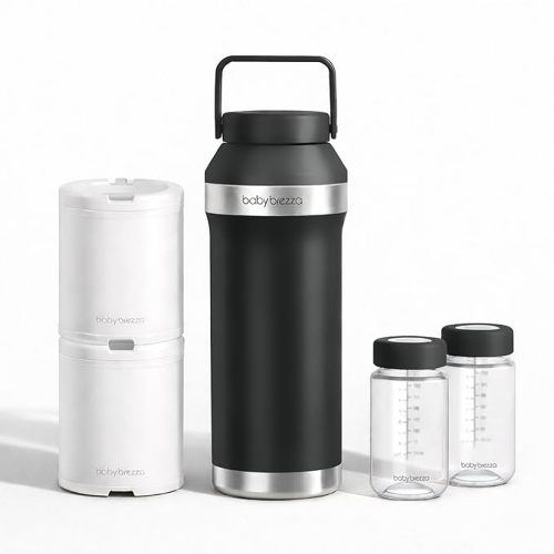 Baby Brezza All Day Portable Breastmilk Cooler, Large 20z Capacity, Insulated Travel Bottle Includes 2 Ice Packs + 2 Bottles, Black