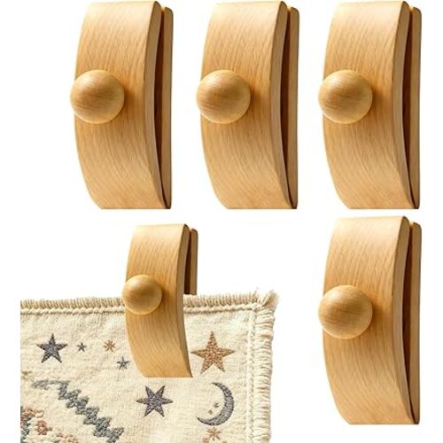 4 Packs Tapestry Hangers for Wall for Display, Large Wooden Clips Quilt Hanger for Hanging Quilts, Rugs, Carpets, and Fiber Art (Round)