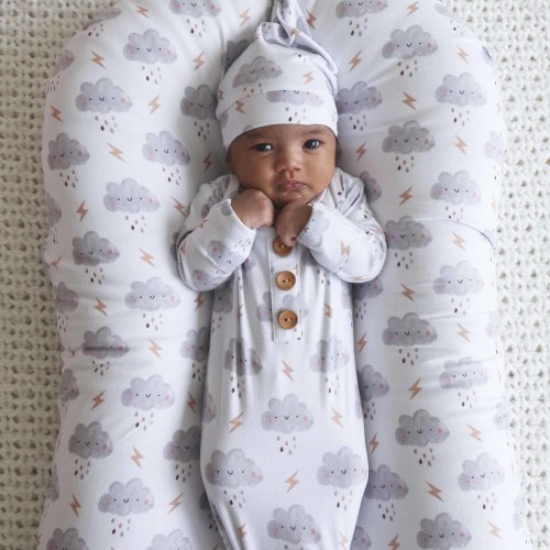 Cloudy Cuddles Newborn Baby Knot Gown & Hat Set