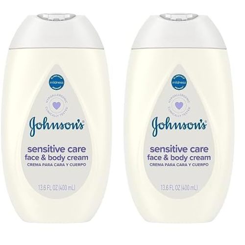 Johnson's Baby Sensitive Care Face & Body Cream for Babies, Daily Moisturizing Baby Cream to Calm, Nourish & Comfort Dry, Sensitive Skin, Lightly Scented, No Greasy Feel, Hypoallergenic, 13.6 fl. oz