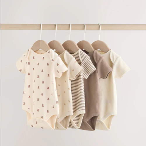 Brown Bear Short Sleeve Baby Bodysuits 5 Pack from Next USA
