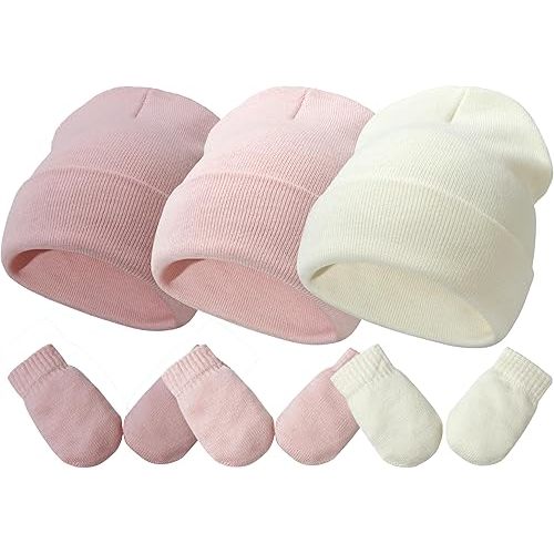 Baby Hats and Mittens Set Infant Toddler Beanie Caps Hospital Hat Set Newborn Gloves for Baby Boys Girls