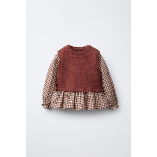 EMBROIDERED SHIRT COMBINATION KNIT VEST - Clay | ZARA United States