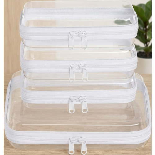 4 pcs Clear Zipper Pouches,Hard Shell Zipper Case | Toiletry Bag for Travel, CLear Diaper Bag, Toiletry Pouch, Travel Organizer, Cosmetic Bag,Toy Storage Bins (M+3S)