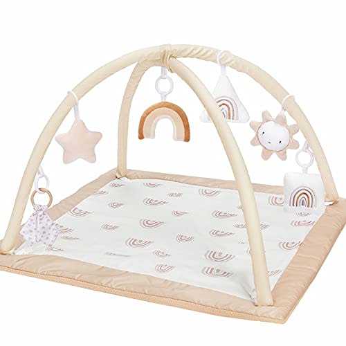 Washable Baby Gym Activity Center with Play Mat, Rainbow Early Development Playmats, 6 Toys for Infant & Toddler, Larger, Non Slip