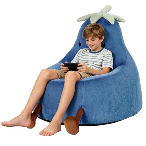 2.5FT Memory Foam Bean Bag Chair - Ultra Soft Faux Rabbit Fur Round Sofa with Handle & Machine Washable Cover, Comfy Lazy Chair for Kids Teens, Perfect for Reading Gaming in Living Room Bedroom，Navy
